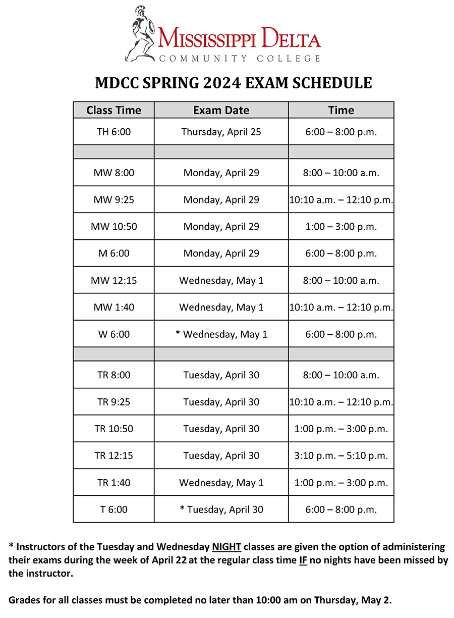 Spring 2024 Exam Schedule